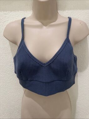 ONIA Ribbed V-Neck Bralette Top - Size L Marine Color NWT